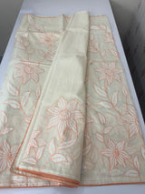 Mul chanderi applique work saree MSH182 - Offwhite to Peach