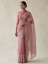 Glass tissue organza saree with embroidery MSF122 DustyPink