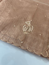 Tissue silk saree with mirror work and scalloped border MTSS432 - Peach