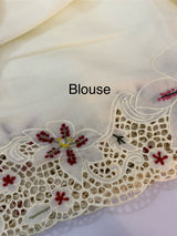 Blended Satin finish Tussar silk saree with  cutwork- MS16071 Offwhite