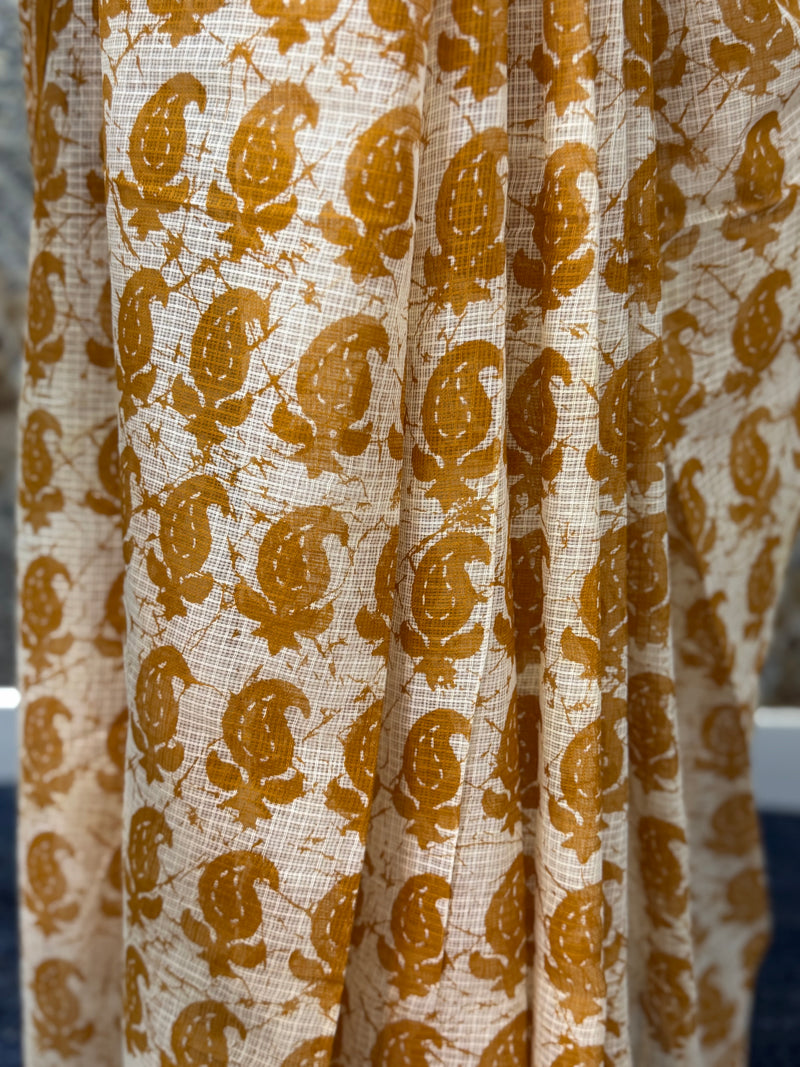 Hand block printed pure kota doria saree MBKD461