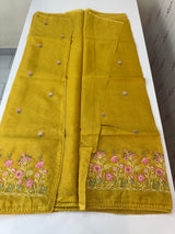 Soft kota checks saree with embroidery - SVPSNM Yellow