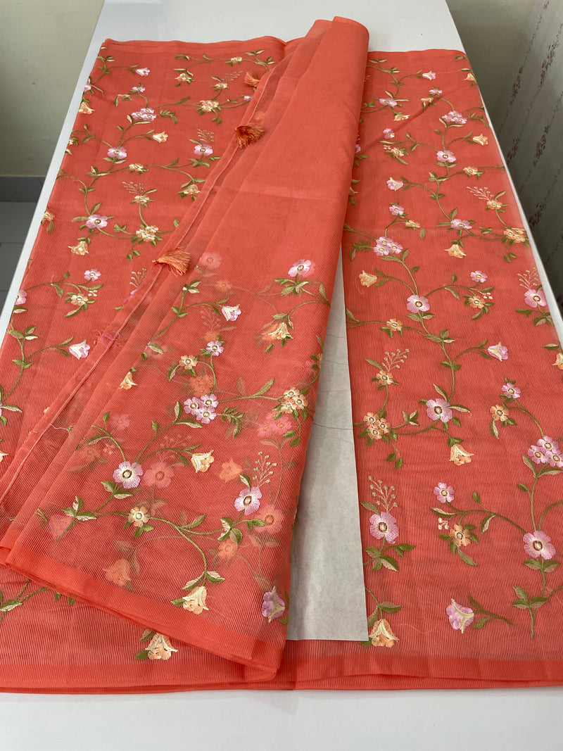 Kota Supernet embriodery saree SHSNYNM- DarkPeach