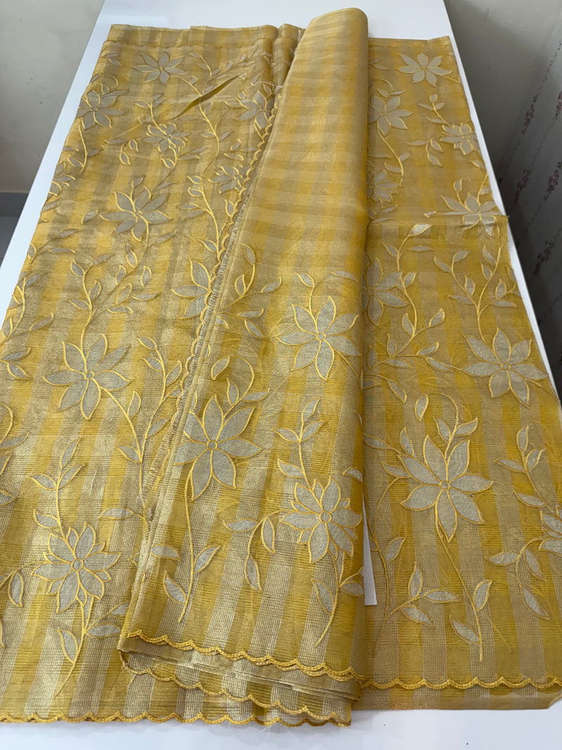 Tissue Silk applique work saree MSH133 Design 2- Mustard