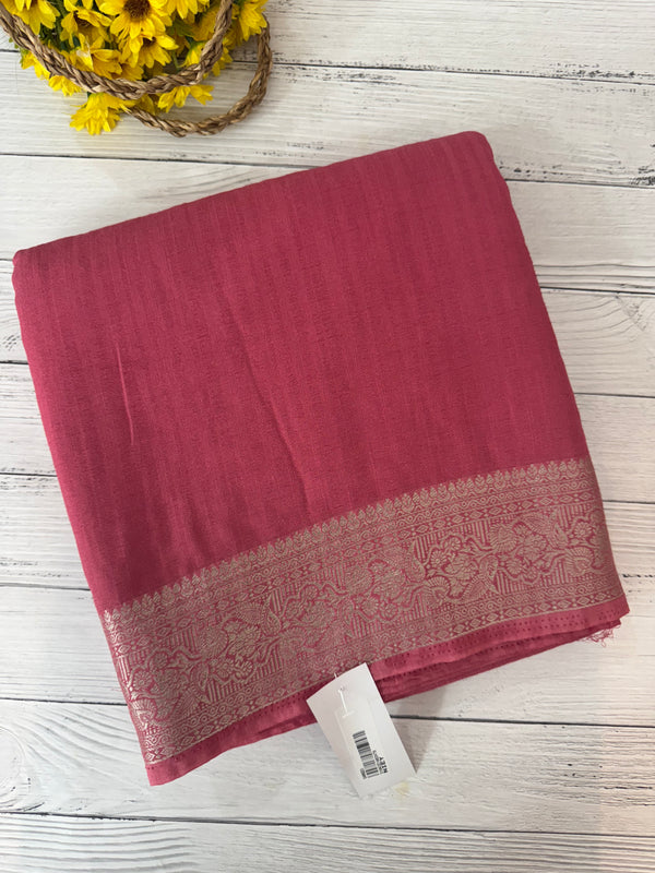 Crepe Banarasi viscose Georgette saree with brocade blouse MS953211- PeachPink