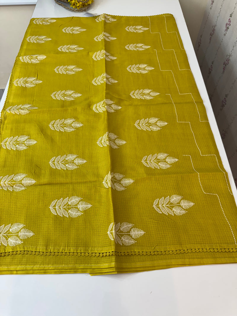 Soft kota silk saree with embriodery MS14809- YellowGreen