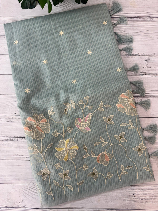 Applique and embroidery work 
 Kota Silk saree MSH118- PowderBlue