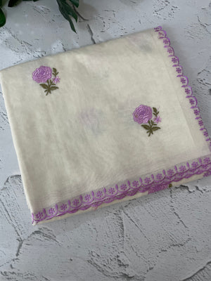 Mul chanderi embriodery saree with scalloped borders MSH290