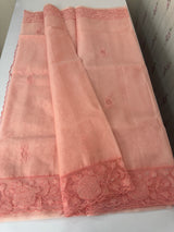 Viscose Organza saree with applique work-MSH101 Peach