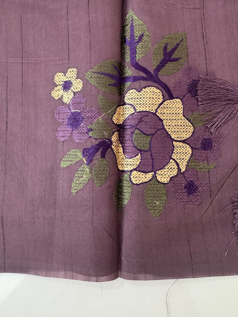 Blended matka tussar silk saree with embroidery - MS90654 Mauve
