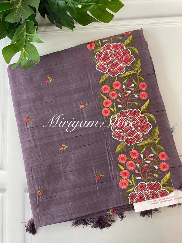 Blended tussar silk saree with embroidery SNFNRCY Mauve