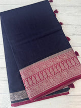 Jute linen sarees with contrast pallu & blouse MJL456