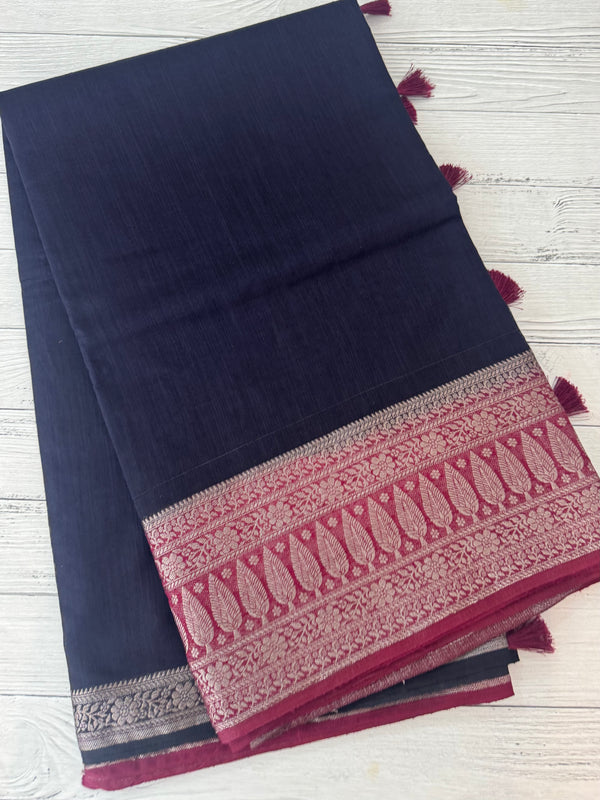 Jute linen sarees with contrast pallu & blouse MJL456