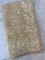 Tissue Organza saree with embroidery work MS14791 Beige