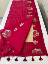 Crushed Blended tussar silk saree with embroidery- SNFCYEY DARKPINK