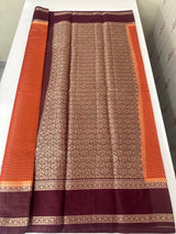 Semi silk saree with checks zari weaving  MS81543 - Orange to Wine