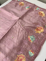 Crushed Blended tussar silk saree with embroidery- MTS355 - PastelOnion