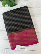 Semi silk saree with checks zari weaving MS81543 - Black to Magenta