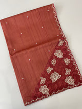 Cutwork Semi tussar saree MTSS674 ReddishPeach