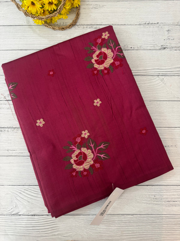 Blended matka tussar silk saree with embroidery - MS90654 Cranberry