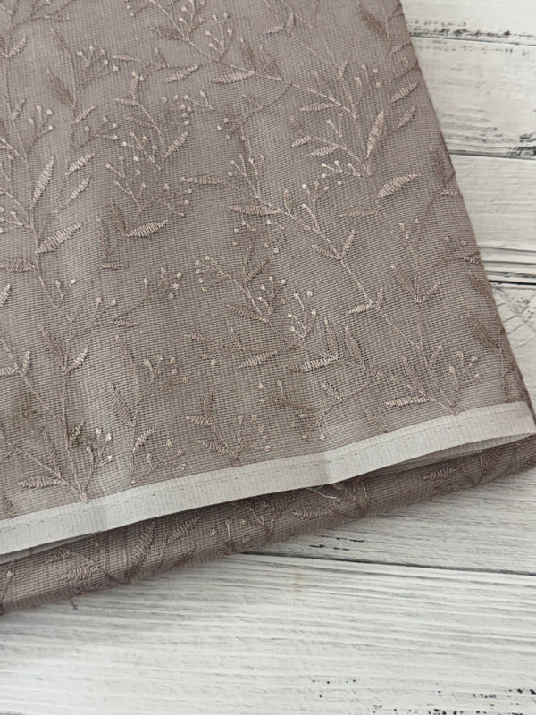Supernet embriodery saree MS7854 - Pastel NudeBrown