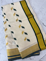 Handloom finish Kerala cotton saree- BottleGreen