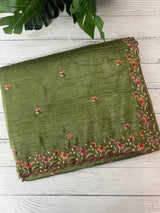 Crush Organza embroidery saree MS14567 LeafGreen