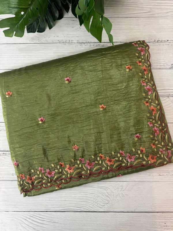 Crush Organza embroidery saree MS14567 LeafGreen