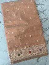Tissue linen saree with embroidery MTL451 PeachPink