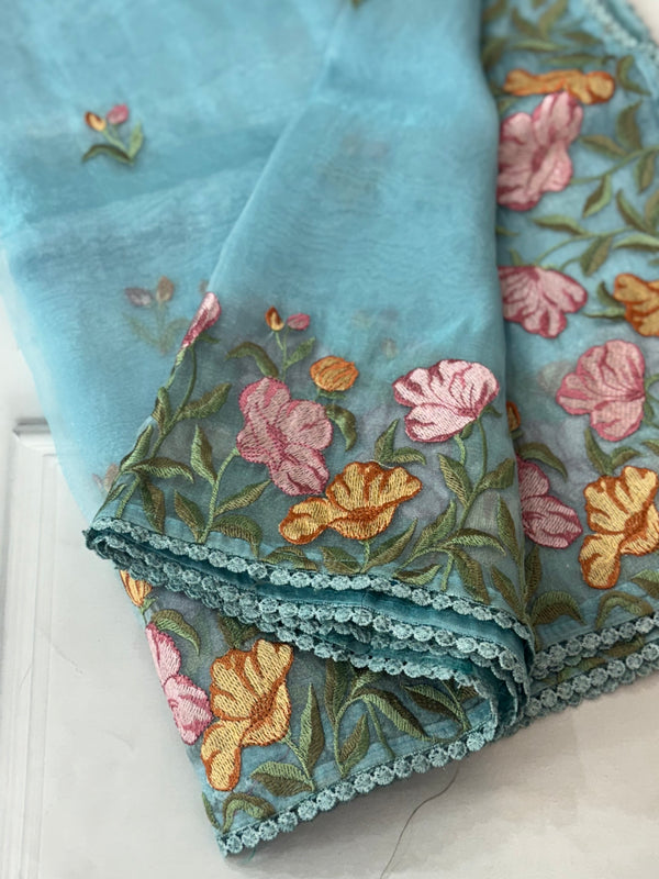 Tissue Organza saree MS14717- Blue