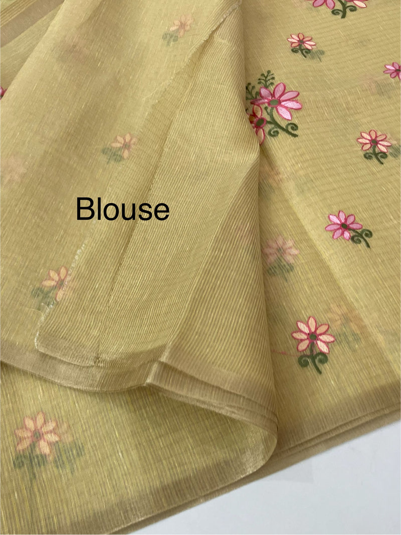 Tissue mix Soft silk saree with embroidery MS8189- Pastel DuskyYellow