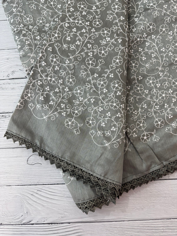 Art silk saree with white thread embroidery SVTS28- Ash