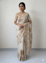 Digital printed Tissue silk saree with Chikankari embroidery MS88786