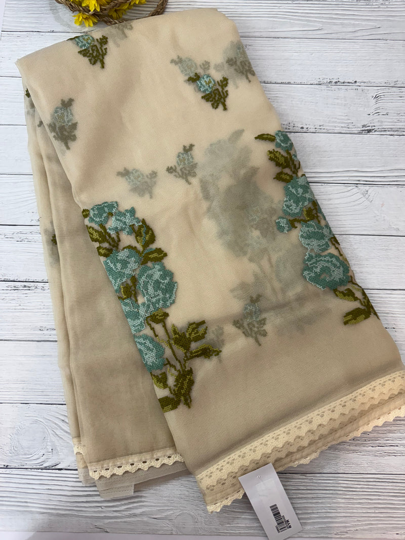 Viscose organza saree with cross stitch embroidery MS5089