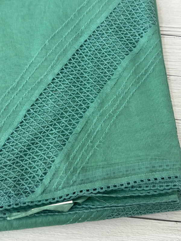 Supernet saree with crochet work and lace border MCJ5433 -JadeGreen(Design - Diagonal Crochet)