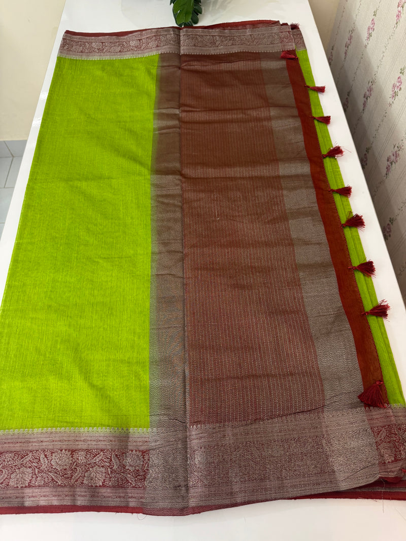 Jute linen sarees with contrast pallu & blouse MJL456