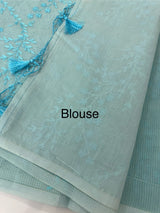 Moonga checks saree with embroidery MSH219 Blue