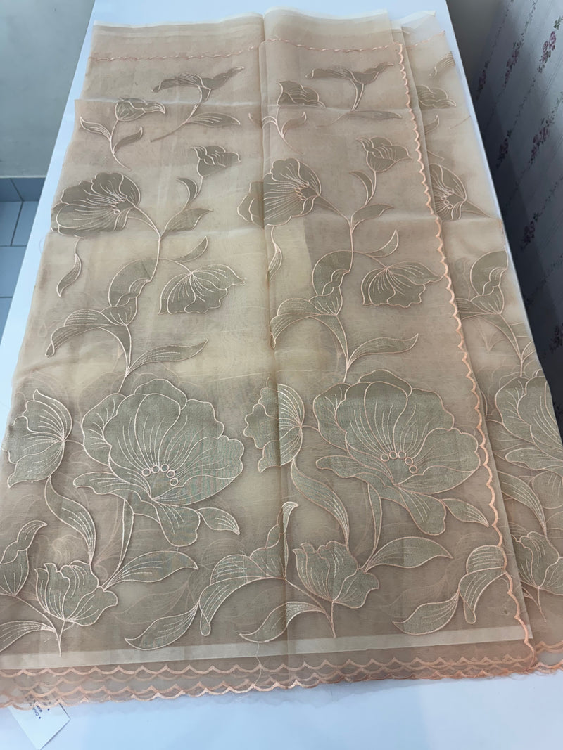Organza saree with tissue applique work MS5081- Pastel DuskyPeach
