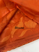 Semi organza saree with appliqué work - MSH906 RustOrange (2)