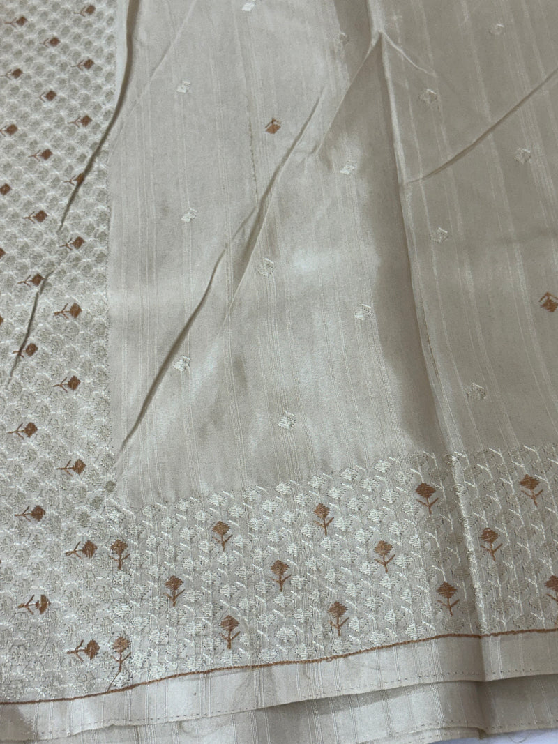 Blended tussar Saree with Embriodery - SEFNMYS Cream