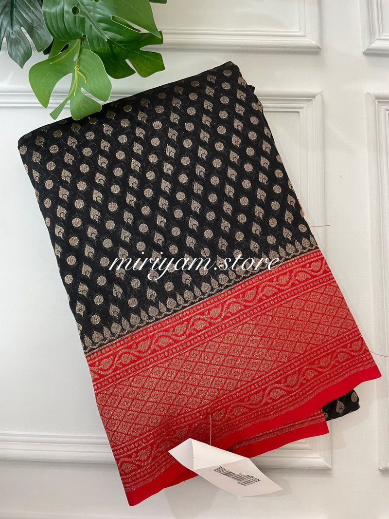 Banarasi viscose Georgette saree MKGS668 Black & Red