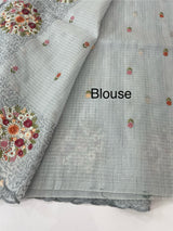 Soft kota silk saree with embroidery MSS678- Pastel BluishGrey