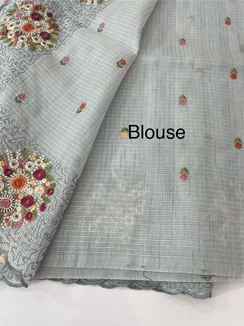 Soft kota silk saree with embroidery MSS678- Pastel BluishGrey