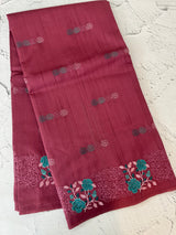 Crushed Matka Blended Tussar silk saree with embroidery MS4890 - DuskyRose