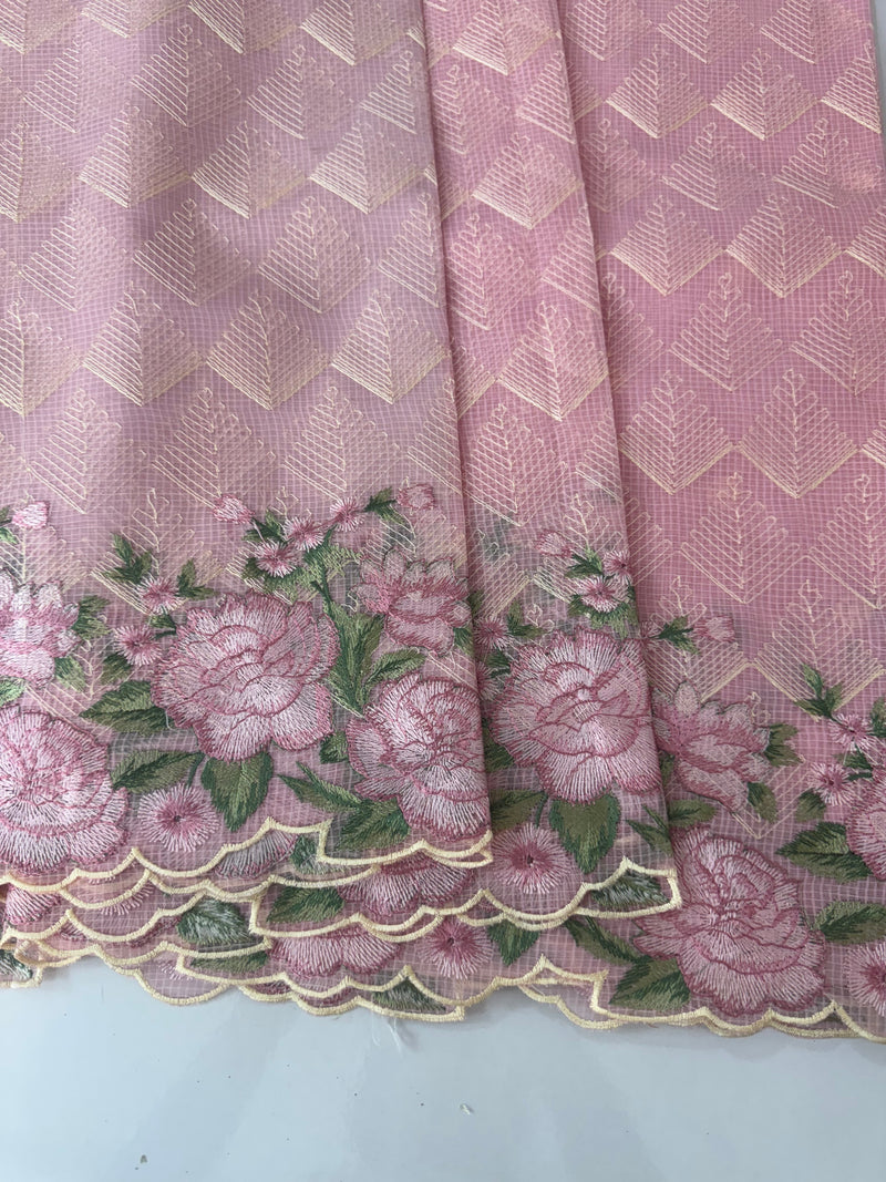 Phulkari NetKota embroidery saree - MPKS905 Pink