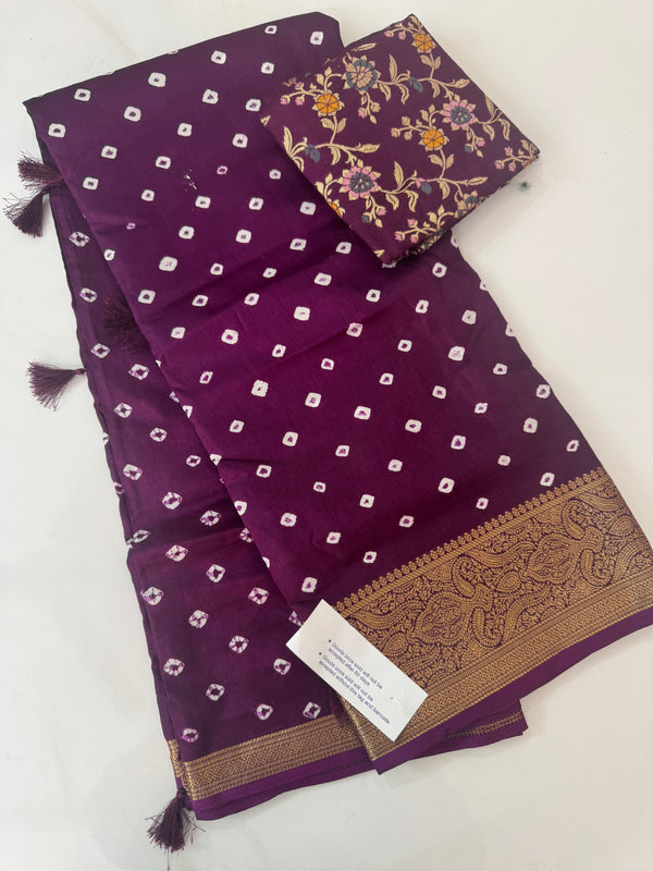 Soft dola silk saree with brocade banarasi  blouse MDLS212- Wine