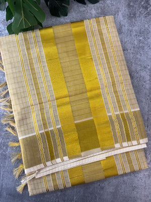Kerala Golden tissue saree - checks