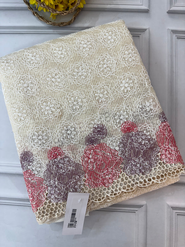 Cutwork Phulkari NetKota Embroidery saree - OffWhite