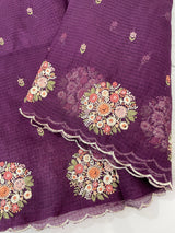 Kota checks saree with embroidery MS7645 Wine