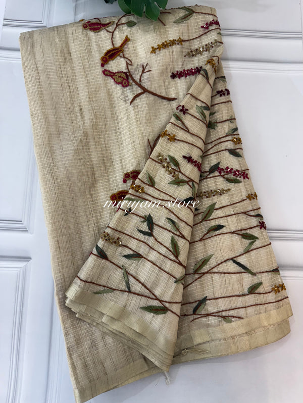 Pure chanderi hand embriodery saree MCBS69